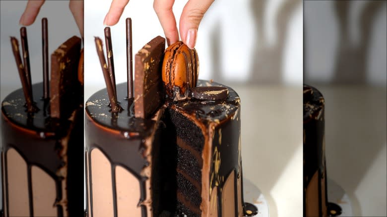 chocolate cake with macaron
