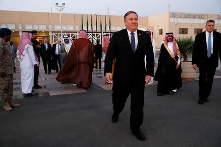 U.S. Secretary of State Mike Pompeo walks to the plane before leaving Riyadh, Saudi Arabia, October 17, 2018. REUTERS/Leah Millis