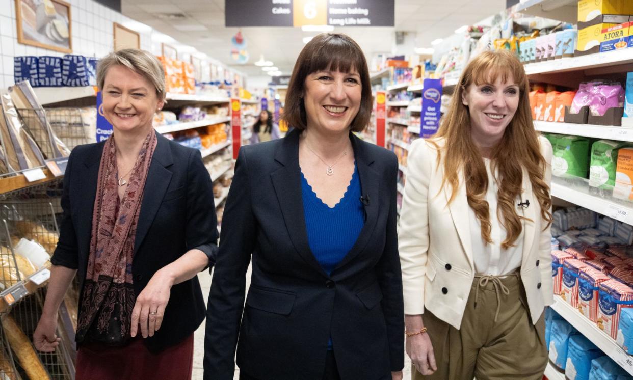 <span>Supermarket sweep … Yvette Cooper, Rachel Reeves and Angela Rayner in April 2024.</span><span>Photograph: Stefan Rousseau/PA</span>
