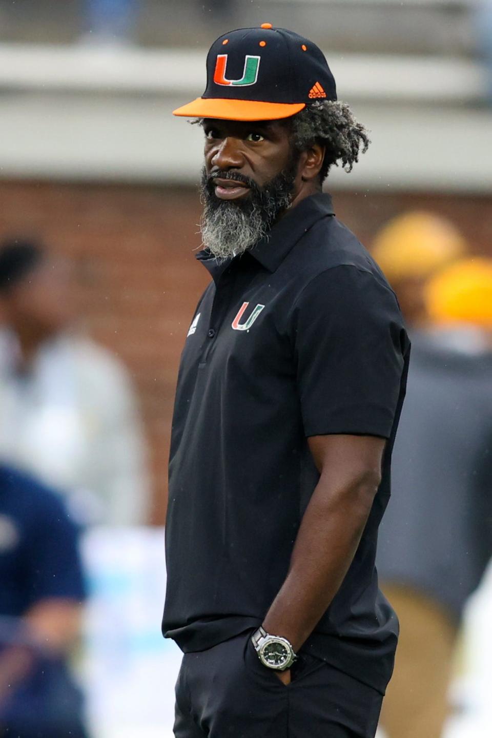 Nov 12, 2022; Atlanta, Georgia, USA; Former Miami Hurricanes defensive back Ed Reed on the field before a game against the Georgia Tech Yellow Jackets at Bobby Dodd Stadium. Mandatory Credit: Brett Davis-USA TODAY Sports