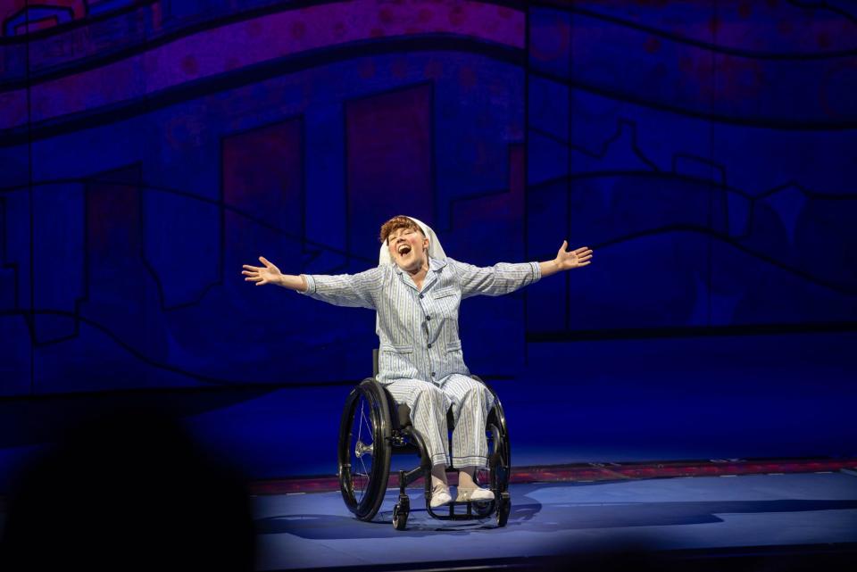 Bridgewater-Raynham graduate Meredith Aleigha Wells performing as Sister Mary Robert in "The Sister Act" at The Muny Ampitheater in St. Louis, Missouri in August 2023.