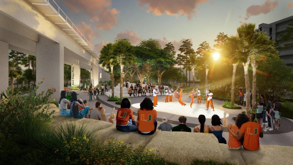 The Rock Ridge Plaza, one of 12 planned amenity hubs in The Underline’s third and final phase, will provide an outdoor classroom and performance space with boulder seating by the University of Miami’s campus.