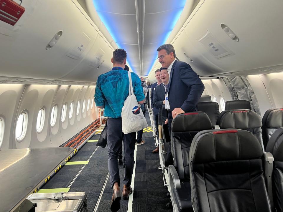 Waling onboard the 737 MAX 10 testbed in Paris.