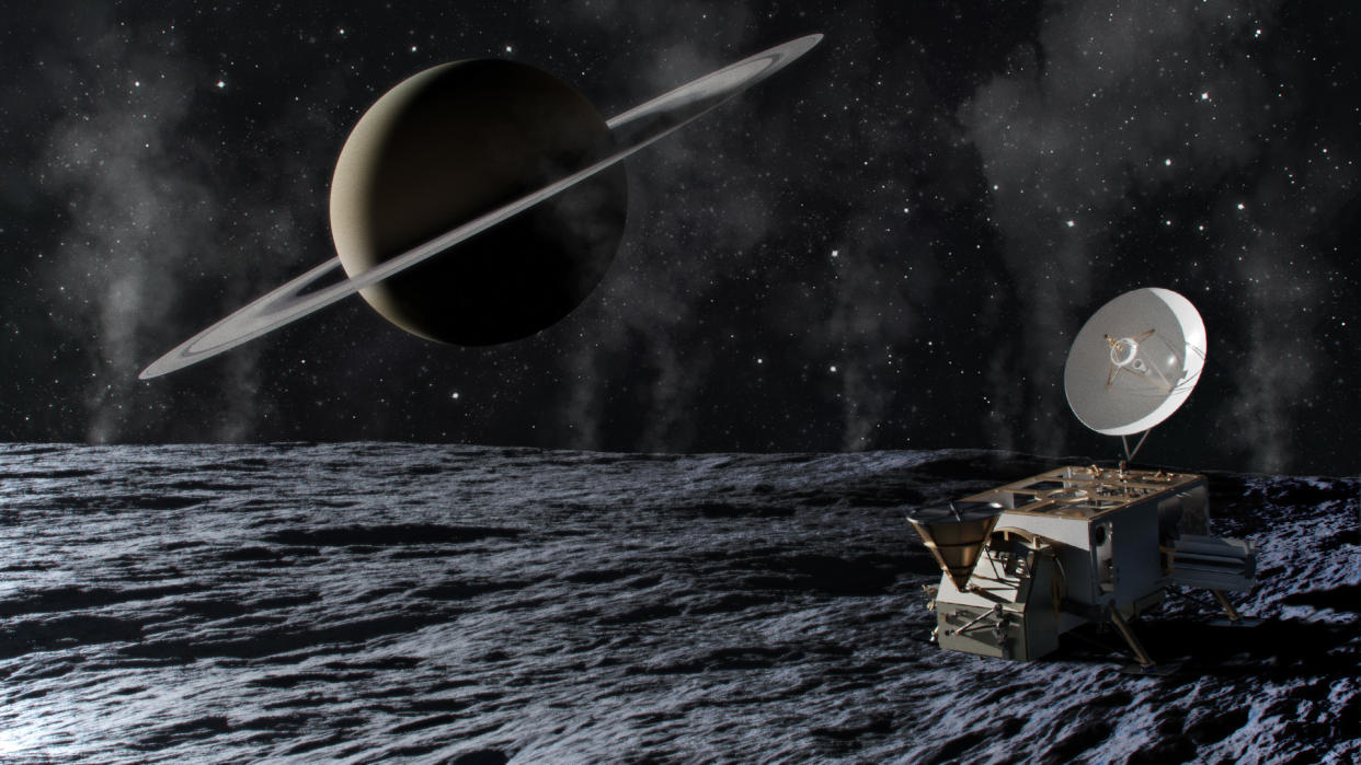  An artist's depiction of the Enceladus Orbilander mission concept. 