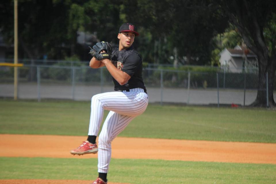 Miami Springs pitcher Brandon Olivera pitches during a recent start against Mater Academy.