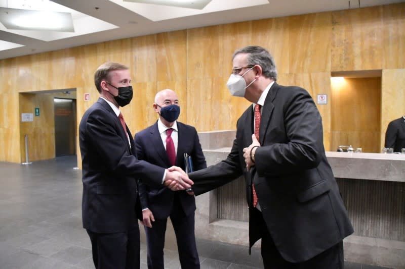 Mexican Foreign Minister Marcelo Ebrard meets U.S. Homeland Security Secretary Alejandro Mayorkas and U.S. national security adviser Jake Sullivan in Mexico City