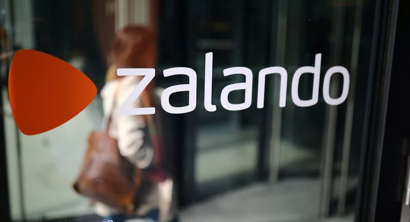 FILE PHOTO: The logo of fashion retailer Zalando is pictured at the new headquarters in Berlin