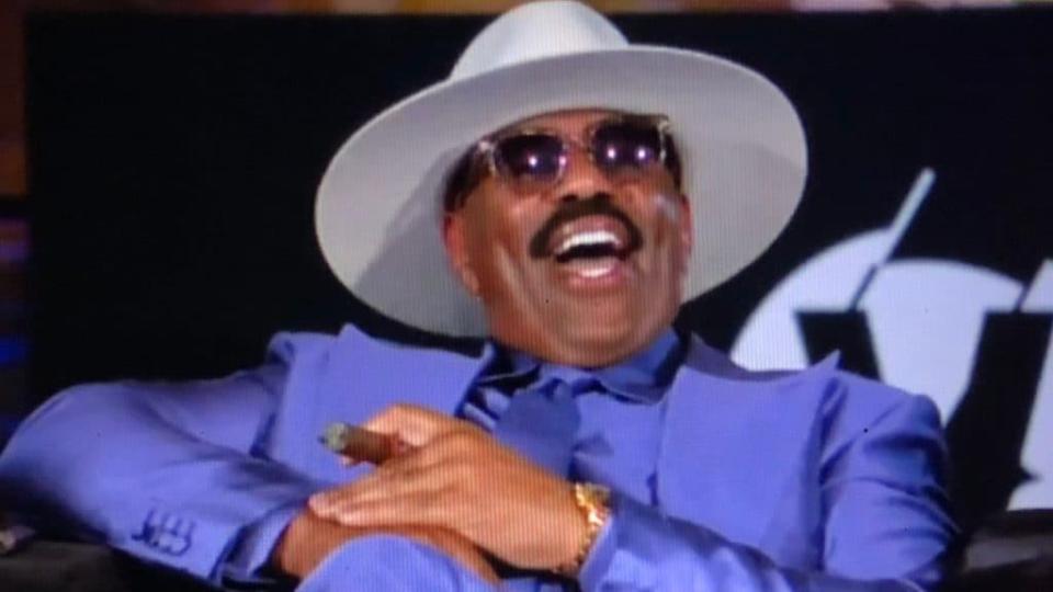 Steve Harvey is shown hosting Sunday night’s Verzuz battle on Instagram, which had The Isley Brothers pitted against Earth, Wind & Fire. (Twitter)