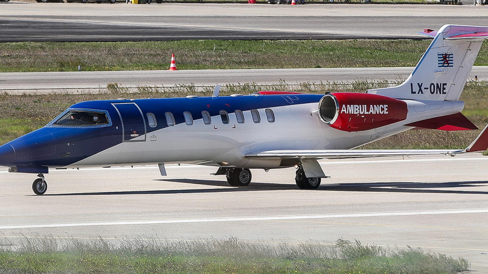 Cristiano Ronaldo, pictured here leaving Portugal inside an ambulance jet.