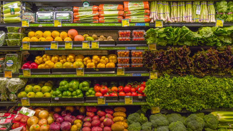 Produce shelves at supermarket