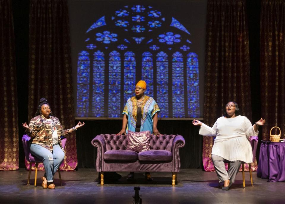 From left, NorQuina Rieves, Clemmie Hilton, and Catherine Doughty-Walker in Theatre Tuscaloosa's production of "The Mamalogues" by Lisa B. Thompson, running May 20-29, 2022, in the Bean-Brown Theatre.