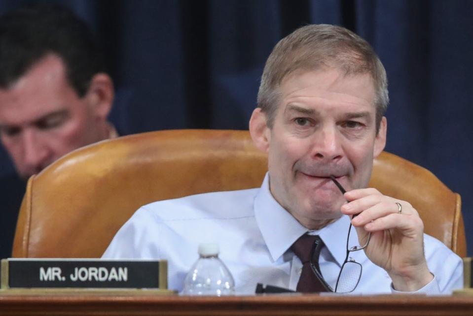 Rep. Jim Jordan (R-OH) sits during a break in testimony by Democratic and Republican counsels during an impeachment hearing before the House Judiciary Committee in the Longworth House Office Building on Capitol Hill December 9, 2019. (Getty Images)