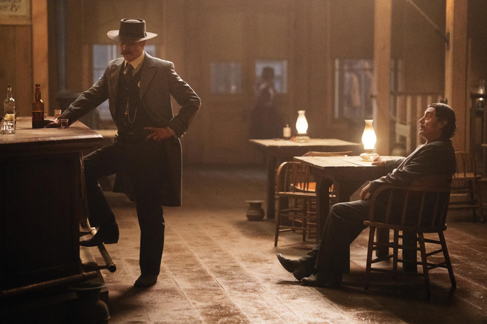 Timothy Olyphant as Seth Bullock and Ian McShane as Al Swearengen in 'Deadwood: The Movie.'