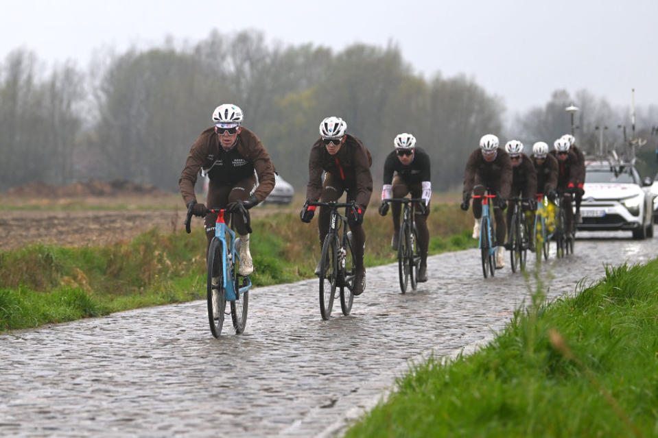 ROUBAIX FRANCE  APRIL 06 Stan Dewulf of Belgium and Ag2R Citron Team during the ParisRoubaix 2023 Training Day 1  UCIWT  on April 06 2023 in Roubaix France Photo by Luc ClaessenGetty Images