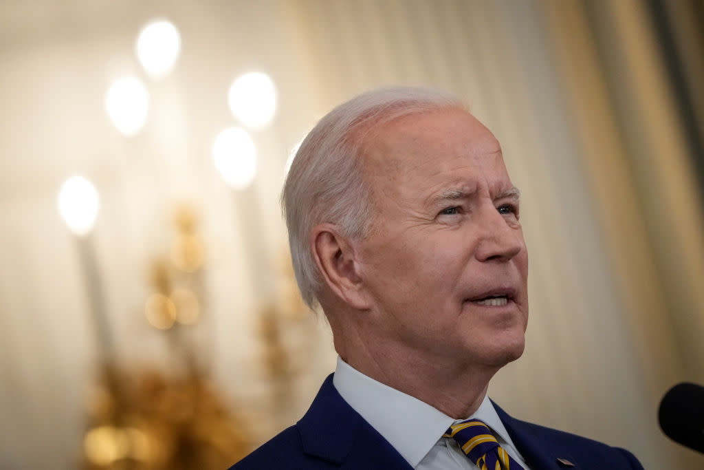 President Joe Biden speaks about the nation's COVID-19 response and the vaccination program in the State Dining Room of the White House on June 18, 2021 in Washington, DC.