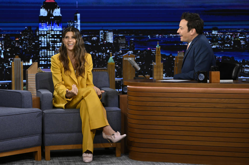 THE TONIGHT SHOW STARRING JIMMY FALLON -- Episode 1614 -- Pictured: (l-r) Actress Marisa Tomei during an interview with host Jimmy Fallon on Monday, March 14, 2022 -- (Photo by: Todd Owyoung/NBC/NBCU Photo Bank via Getty Images)