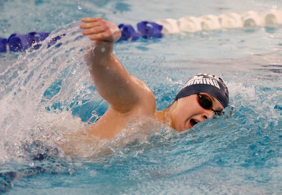 Webster’s Caleb Carlton competes in the 500 freestyle during the Class A finals.
