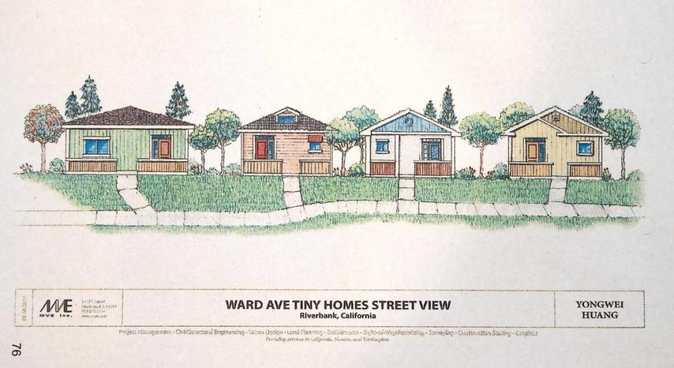 Concept drawing for a “tiny homes” development in Riverbank, Calif., Thursday, June 27, 2024.