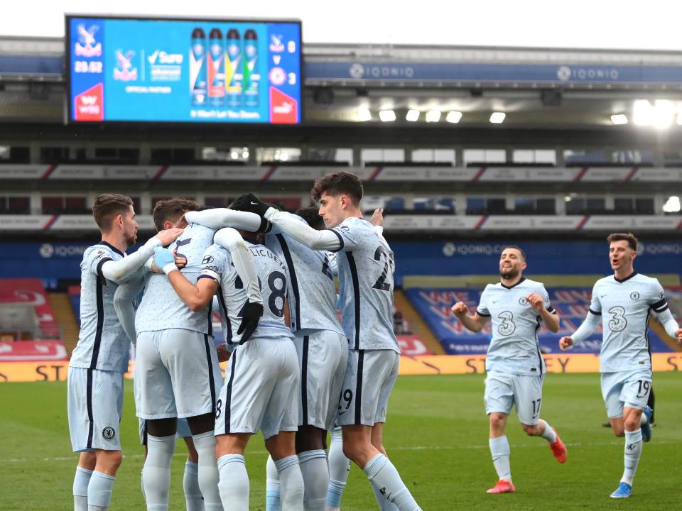 Chelsea players celebrate during a statement win at Crystal Palace (Getty Images)