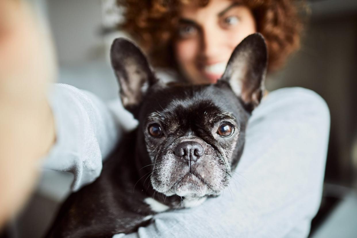 woman taking selfing with her dog