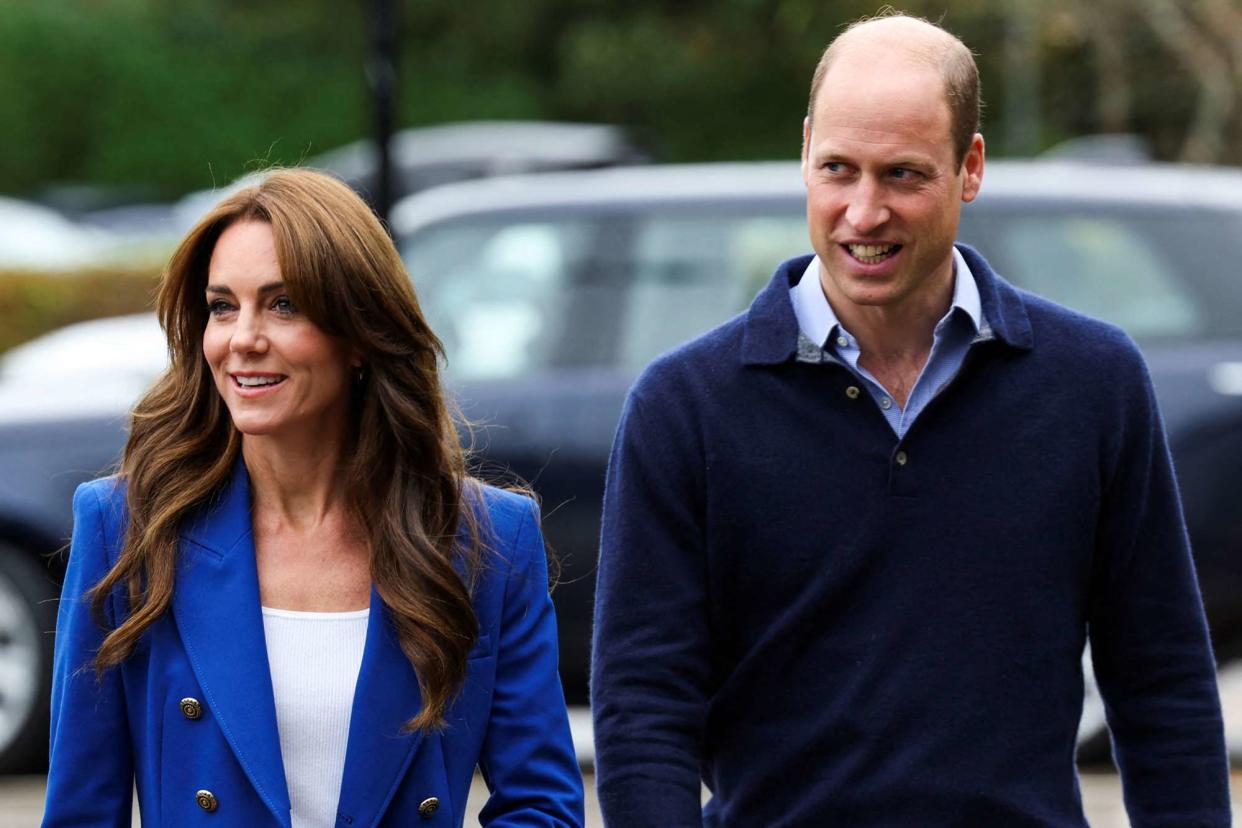 <p>Suzanne Plunkett - WPA Pool/Getty</p> Kate Middleton and Prince William visit SportsAid at Bisham Abbey National Sports Centre to mark World Mental Health Day on Oct. 12, 2023.