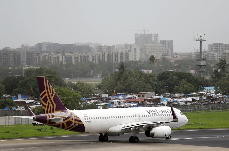 FILE PHOTO: A Vistara Airbus A320 passenger aircraft prepares for takeoff at Chhatrapati Shivaji International airport in Mumbai