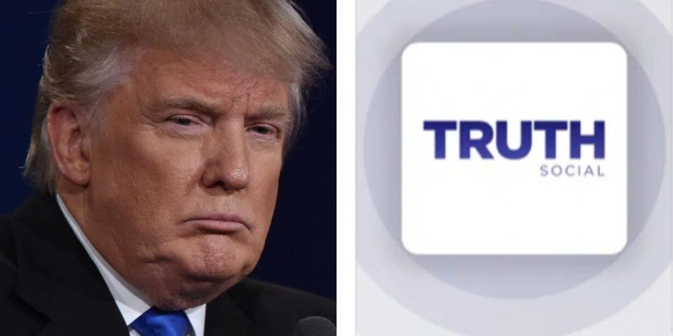 Donald Trump and a Truth Social logo.