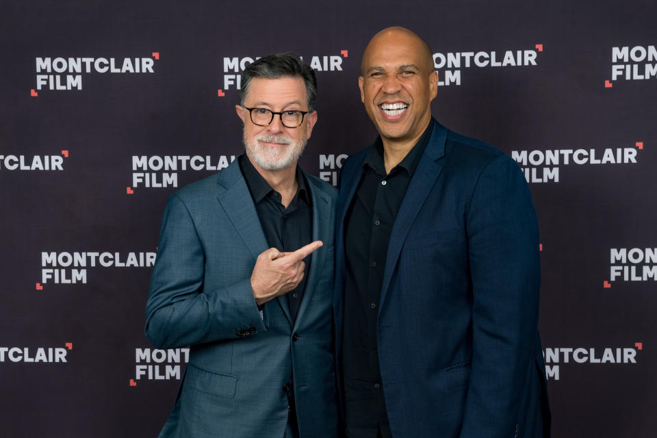 Stephen Colbert and Cory Booker