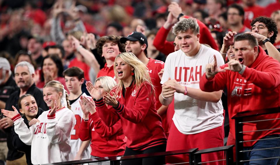 Utah Utes fans cheer after a touchdown as Utah and Northwestern play in the SRS Distribution Las Vegas Bowl at Allegiant Stadium on Saturday, Dec. 23, 2023. Northwestern won 14-7. | Scott G Winterton, Deseret News