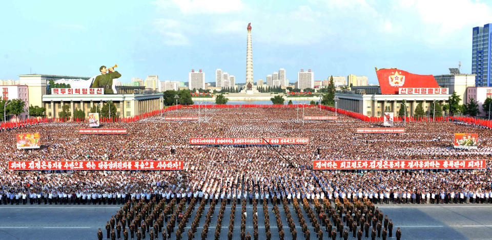 A general view shows a Pyongyang city mass rally.