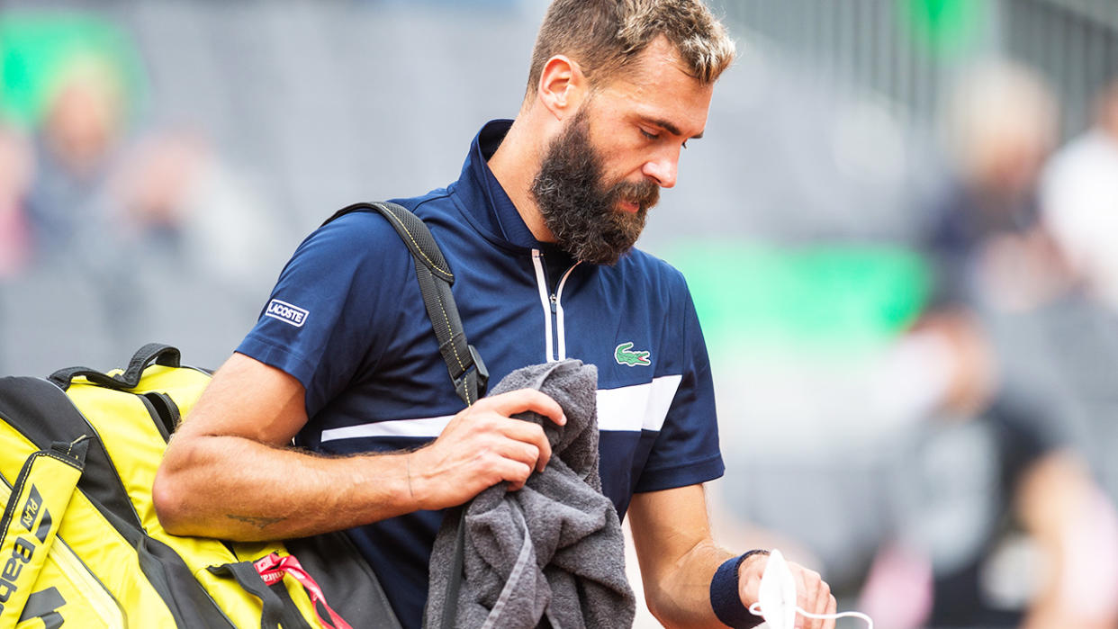 Beniot Piaire, pictured here leaving the court after losing at the Hamburg Open.