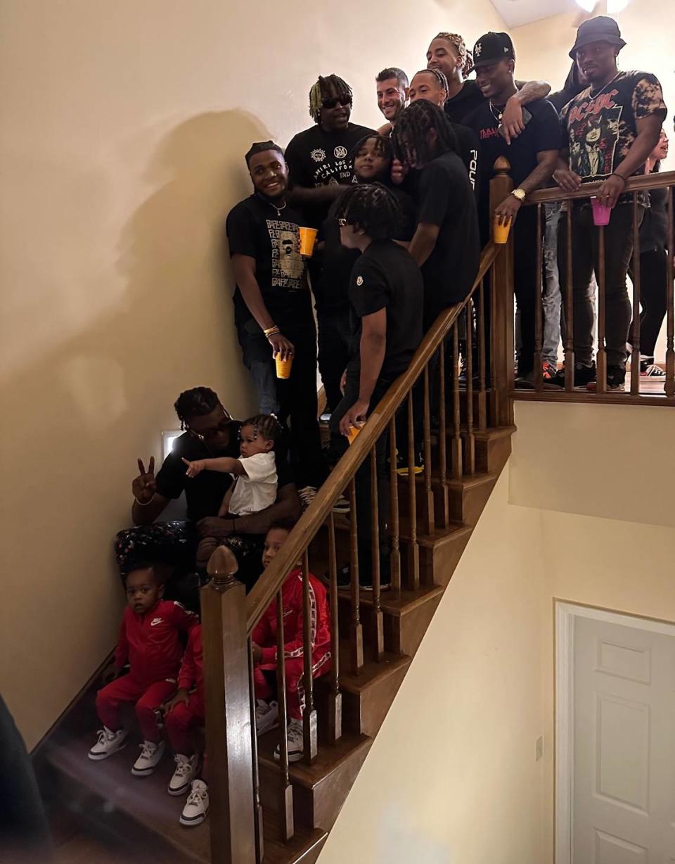 South Carolina cornerback Cam Smith poses for a photo with friends ahead of the first round of the NFL draft on Thursday night.