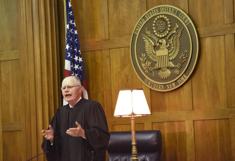 Judge David Hurd speaks during a past naturalization ceremony in United States District Court in Utica.