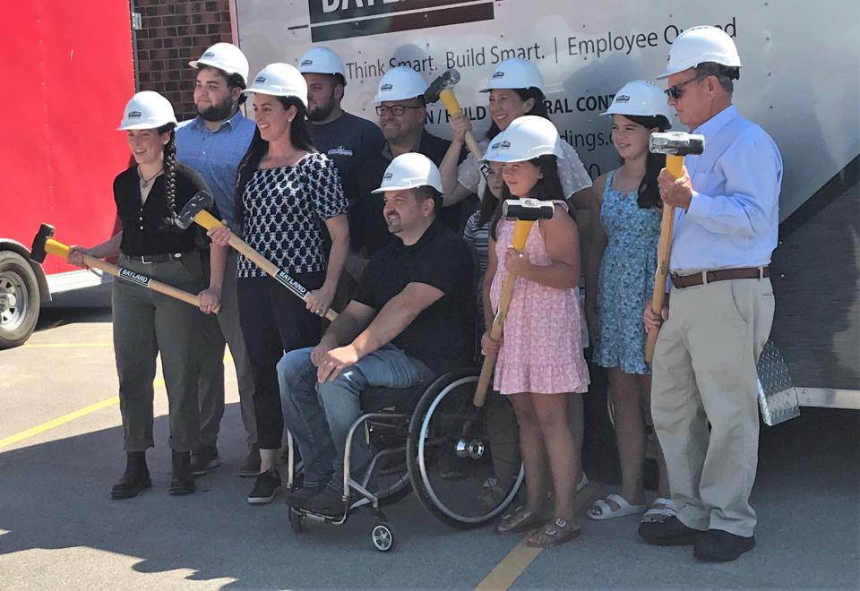 A ceremonial groundbreaking was held Aug. 16 for Door County Sandbox, a bar/restaurant with ax throwing, golf simulators and other virtual sports, and Door County Gala, an events center and entertainment and concert site, both being built inside the long-closed Pamida store in Sturgeon Bay.