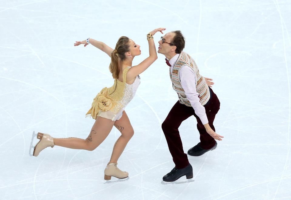 Nelli Zhiganshina and Alexander Gazsi of Germany compete in the Figure Skating Team Ice Dance - Short Dance during day one of the Sochi 2014 Winter Olympics at Iceberg Skating Palace on February 8, 2014 in Sochi, Russia.  