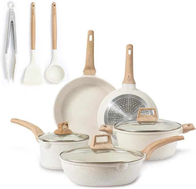 Carote's 9-Piece white Granite Nonstick Cookware Set with