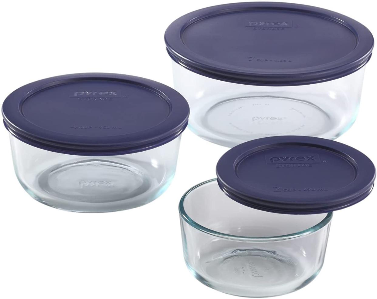 Pyrex Circular Glass Storage Container Set with Lids, 6 Piece