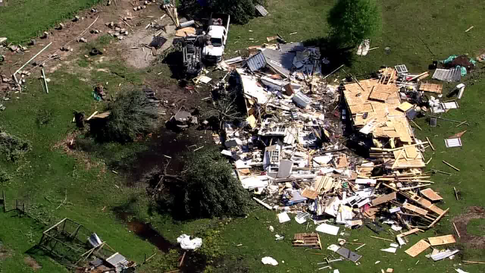 <div>View of a home destroyed in Trinity County from SkyFOX</div>