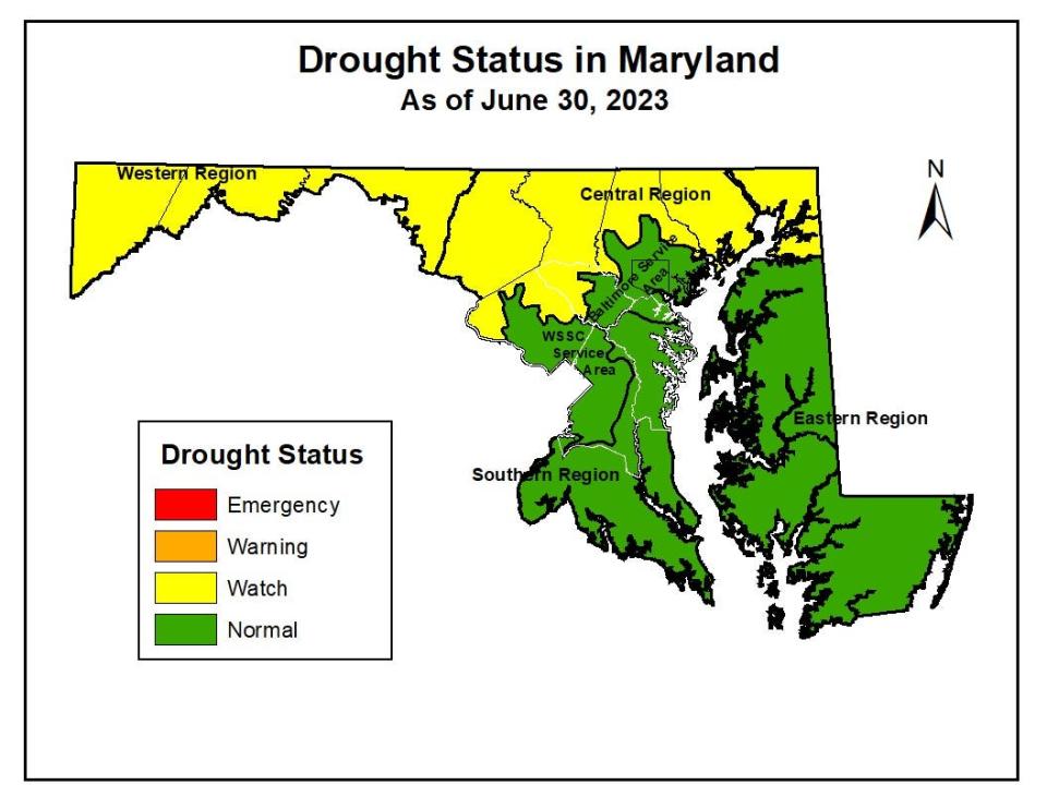 A large part of Maryland, including Western Maryland, is under a drought watch.
