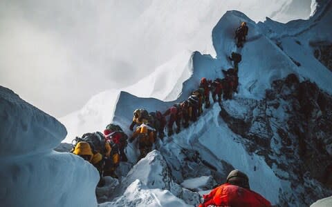 Elia Saikaly's photo shows the line of climbers on Everest