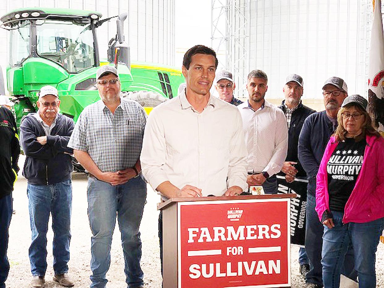Jesse Sullivan, a Republican candidate for governor, speaks to the audience at a gathering at the Prairie Central Cooperative grain elevator west of Chenoa Wednesday. Sullivan was the fourth GOP gubernatorial or lieutenant governor candidate candidate to visit the Livingston County area in the past week. Fellow candidate Richard Irvin was in Pontiac on Saturday while lieutenant governor candidates Stephanie Trussell (running mate of Darren Bailey) and Carolyn Schofield (running mate of Paul Schimpf) were in Pontiac at the Livingston County Republicans' “Meet the Candidates” event Tuesday.
