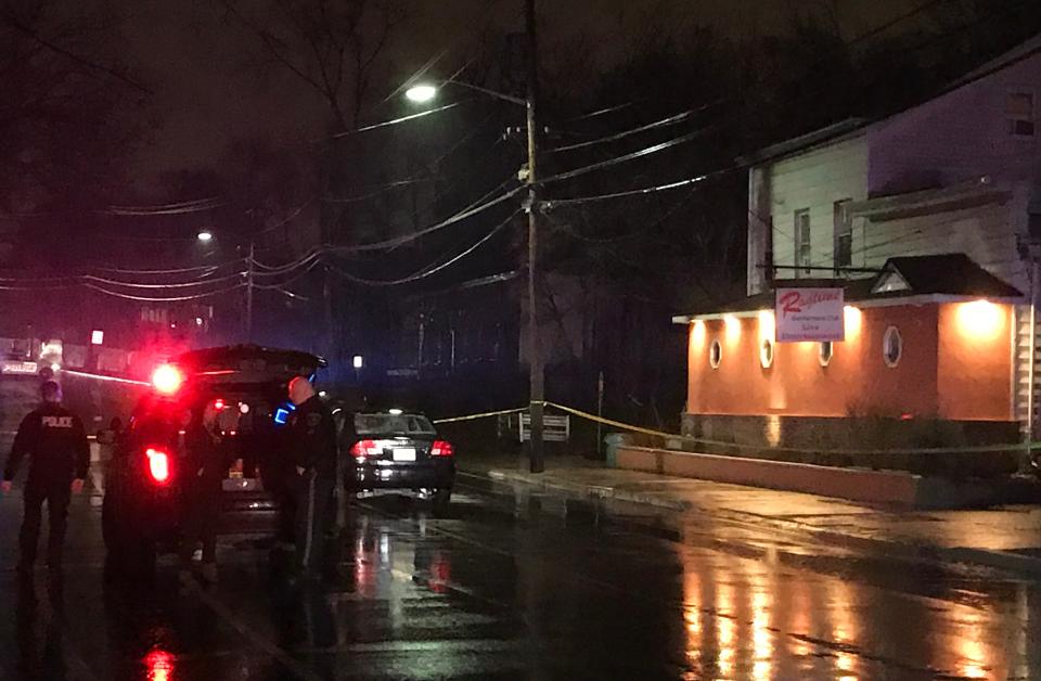 Woodland Park police investigate the scene where a pedestrian was struck by a car Feb. 6, 2019.