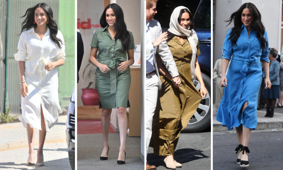 Meghan Markle has worn a shirt dress on four seperate occasions over the 10-day tour. [Photos: Getty]