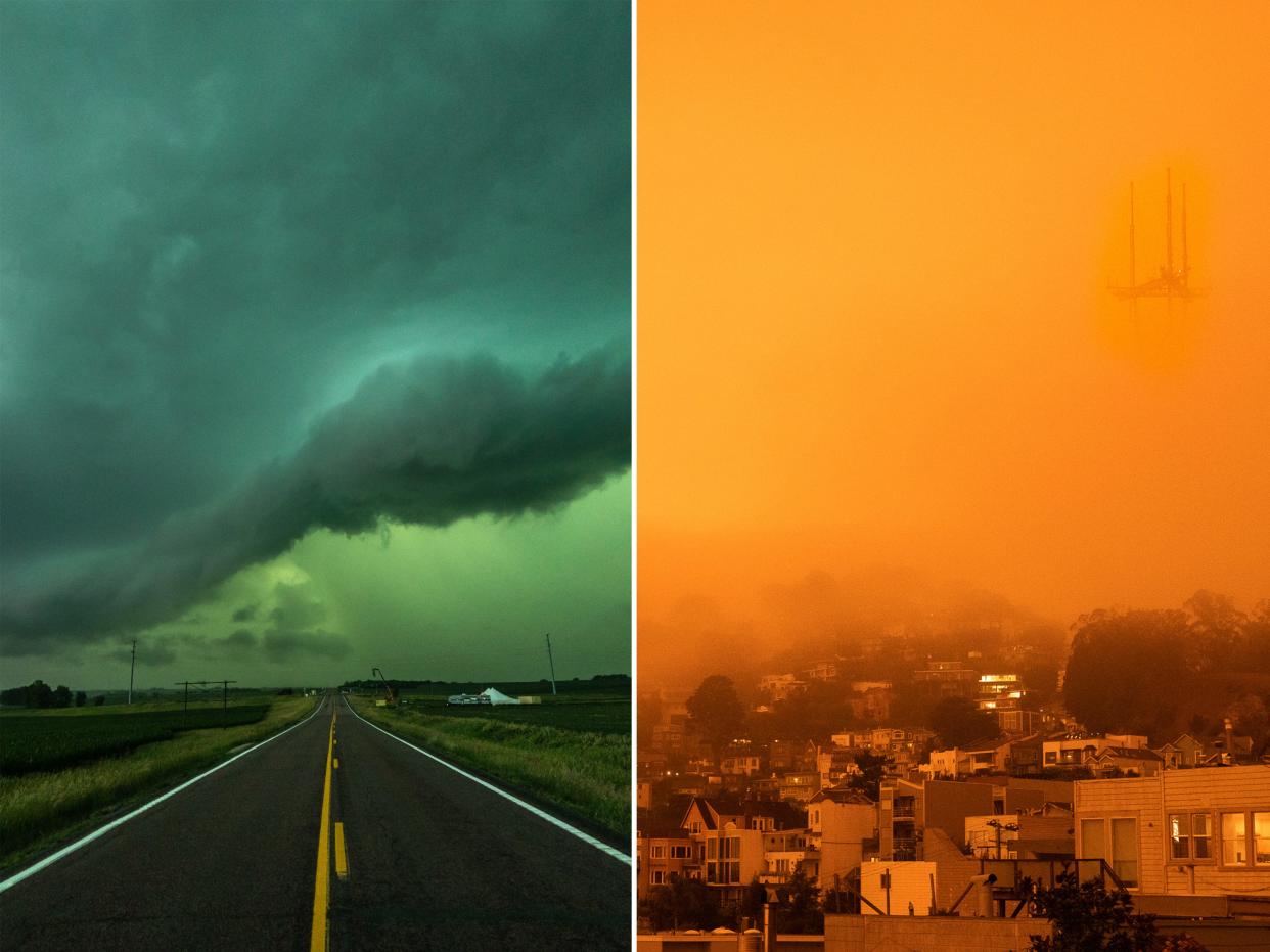 Side-by-side photos show the sky green and orange