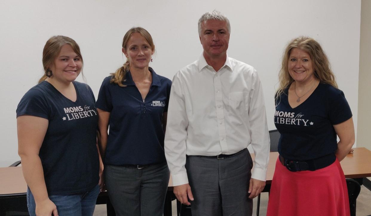 South Dakota Attorney General Marty Jackley (second from right) with Moms for Liberty South Dakota members Heather Fields, Michele Klimek and Amy Bruner, in a photo posted to X (formerly known as Twitter) on Aug. 24, 2023 from Fields' account.