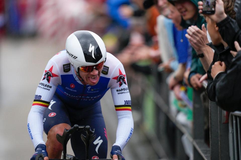 Belgium’s Yves Lampaert won a wet opening time trial in the Tour de France (Daniel Cole/AP) (AP)
