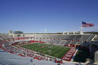 Penn State and Indiana play before family members during the first half of an NCCAA college football game, Saturday, Oct. 24, 2020, in Bloomington, Ind. (AP Photo/Darron Cummings)