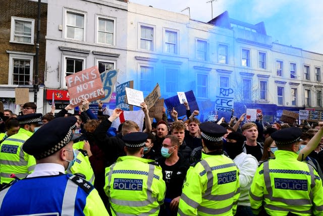 Chelsea were met with protests at Stamford Bridge 