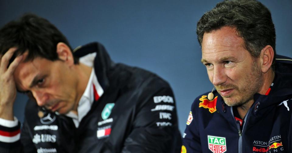 Toto Wolff miserable and Christian Horner smiling. Mexico October 2019 Credit: Alamy