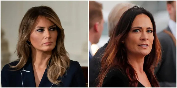 A side by side image of Melania Trump (left) and Stephanie Grisham.